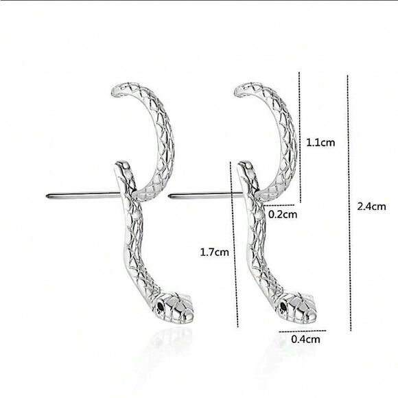 Silver Snake Earrings Creative Design Trendy - Picture 4 of 4